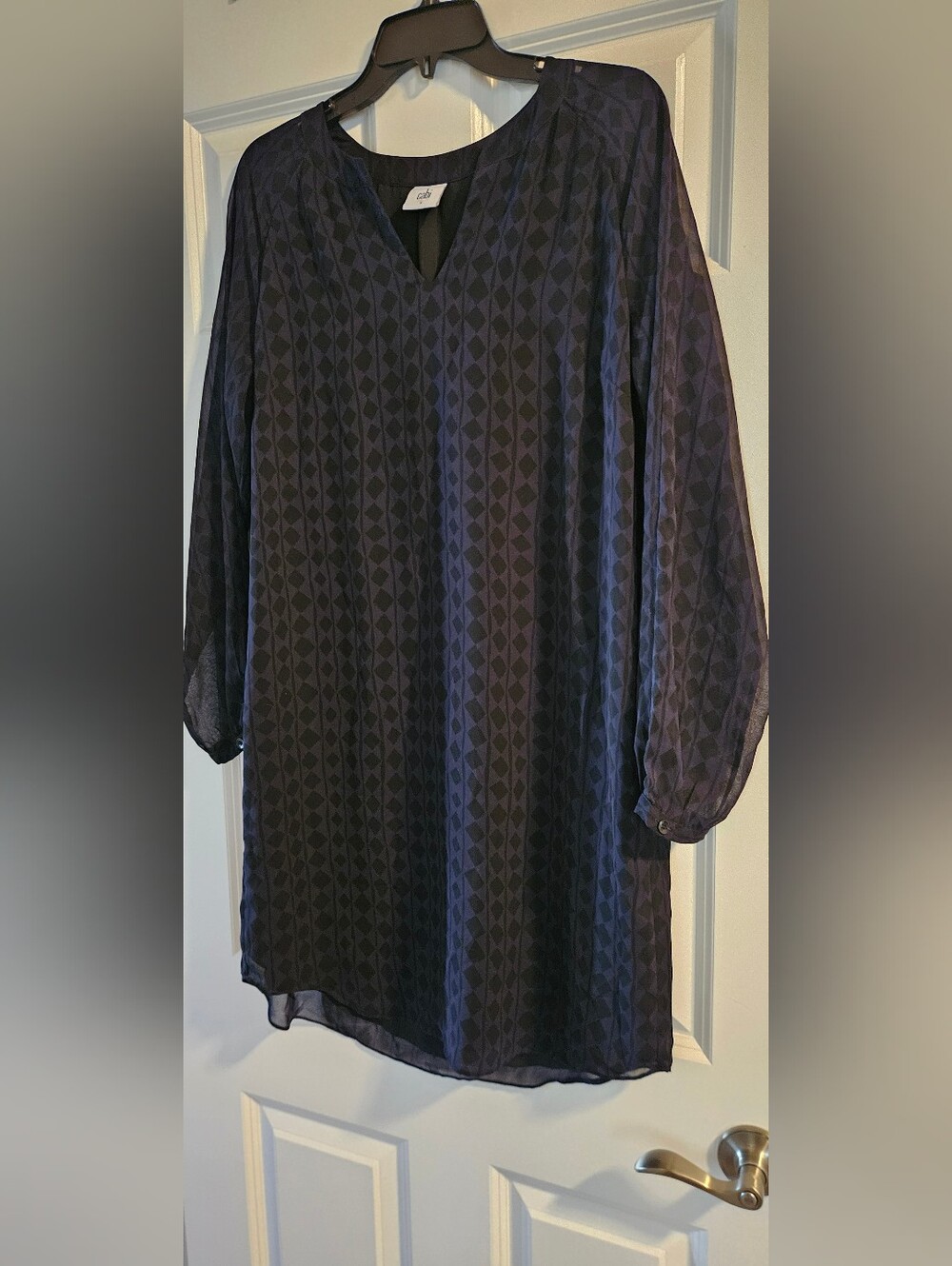 CAbi Purple and Black Geometric Midi Dress